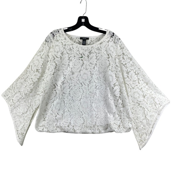 Alfani White Lace Bubble Top Blouse Women's Large Overlay Casual Dressy Top - Picture 1 of 8